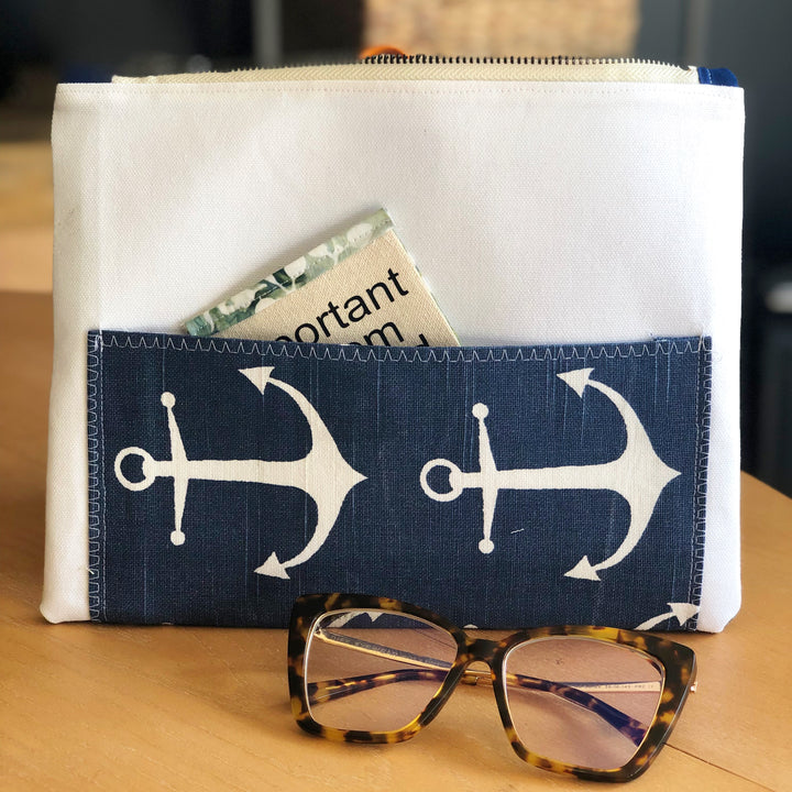 navy pocket - canvas zip bag
