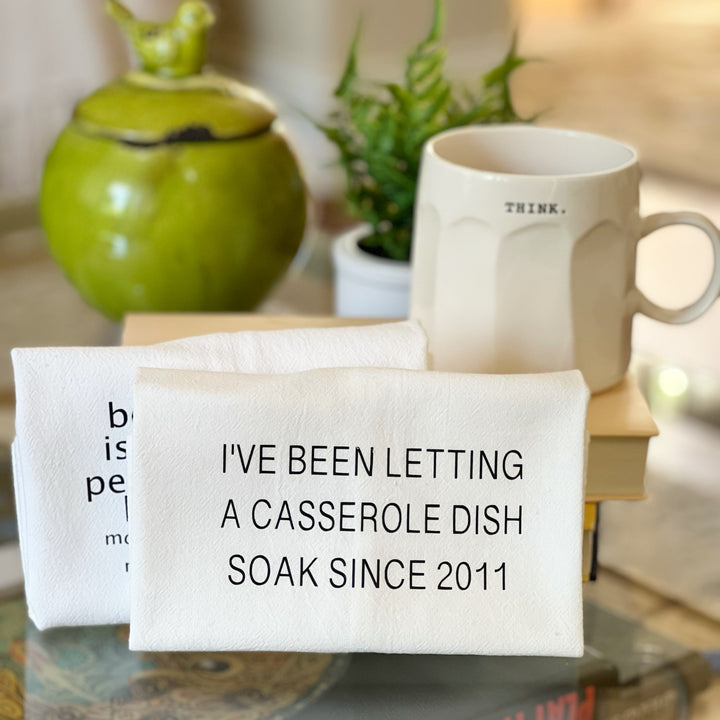 letting that casserole dish soak - humorous bar kitchen towel SM