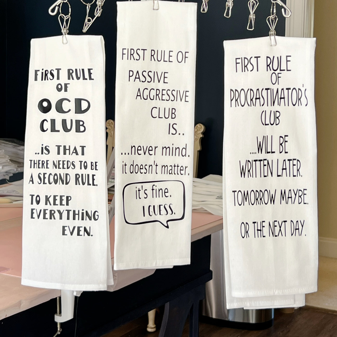 procrastinator's club may take a while - humorous tea, bar and kitchen towel LG