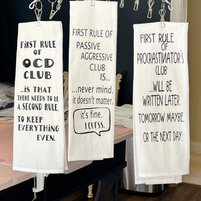 procrastinator's club may take a while - humorous tea, bar and kitchen towel LG