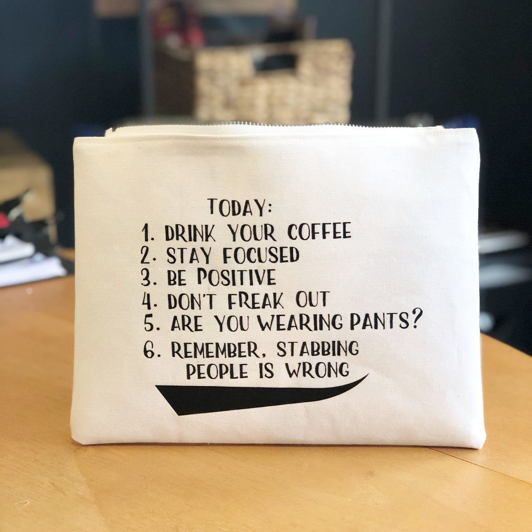 today's checklist - white canvas zip bag