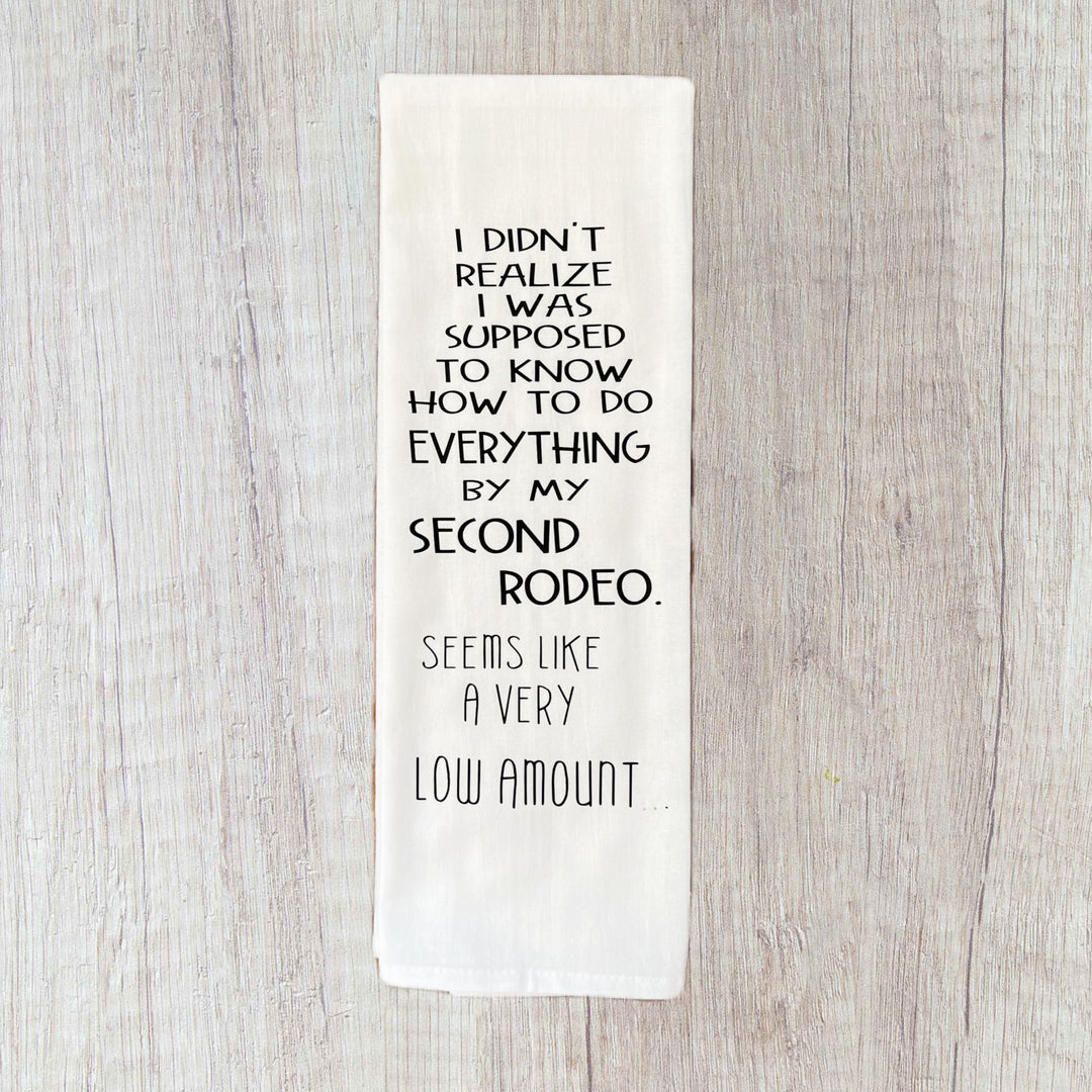 how many rodeos do we need? - humorous bar tea kitchen towel LG