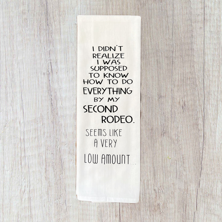 how many rodeos do we need? - humorous bar tea kitchen towel LG