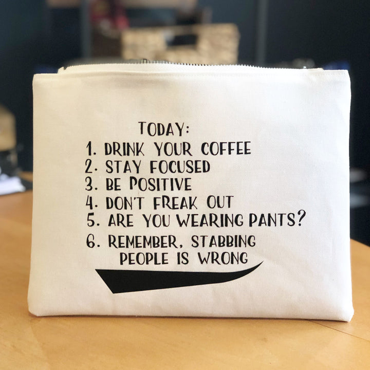 today's checklist - white canvas zip bag