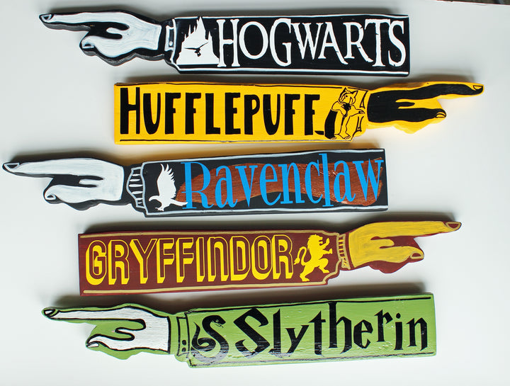 Wizard Houses Collection - wooden pointy finger signs - Pretty Clever Words