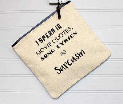 sarcasm and movie quotes - zip money makeup bag - Pretty Clever Words