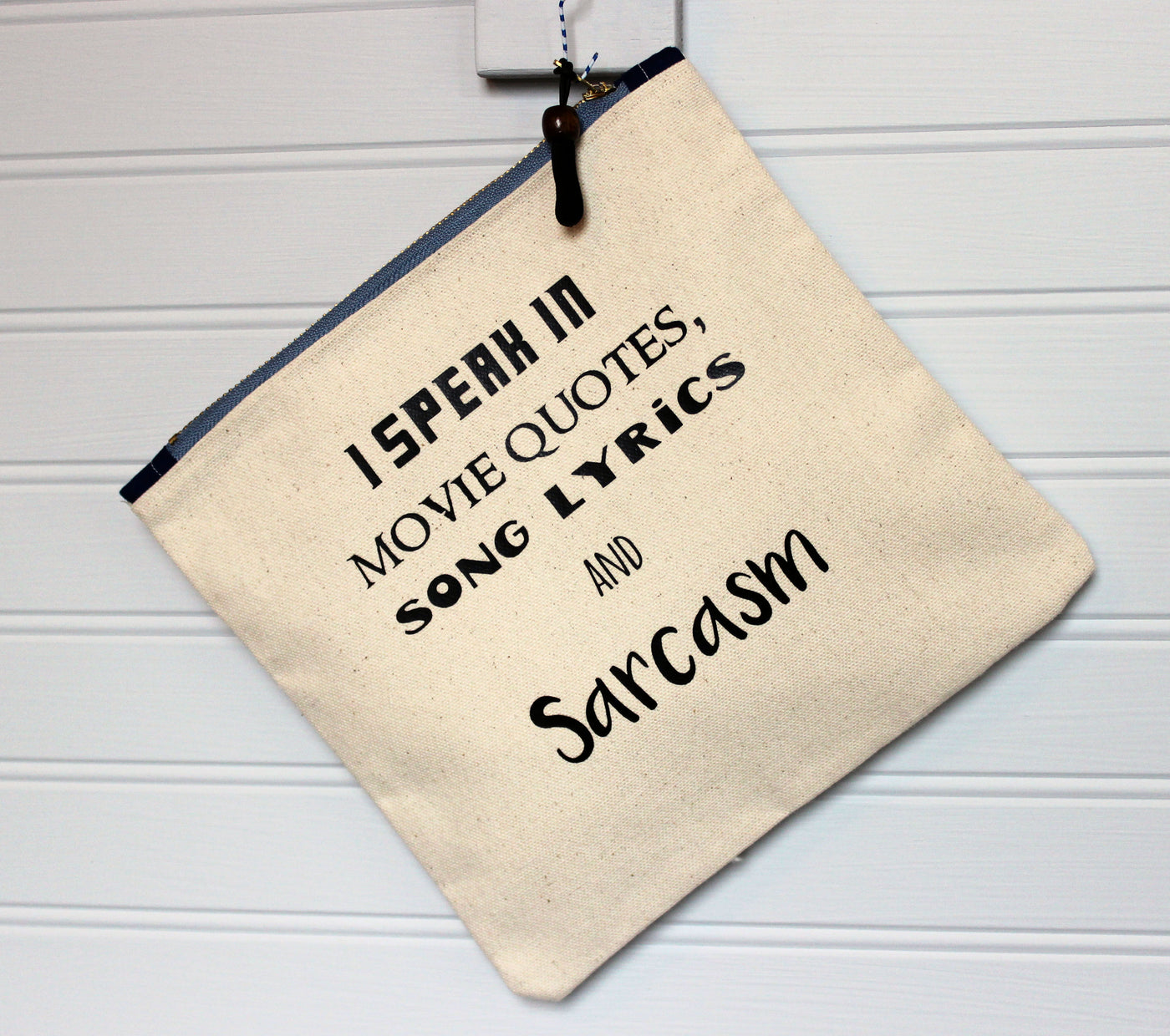 sarcasm and movie quotes - zip money makeup bag - Pretty Clever Words