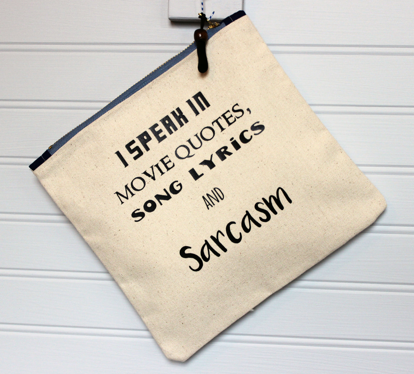 sarcasm and movie quotes - zip money makeup bag - Pretty Clever Words