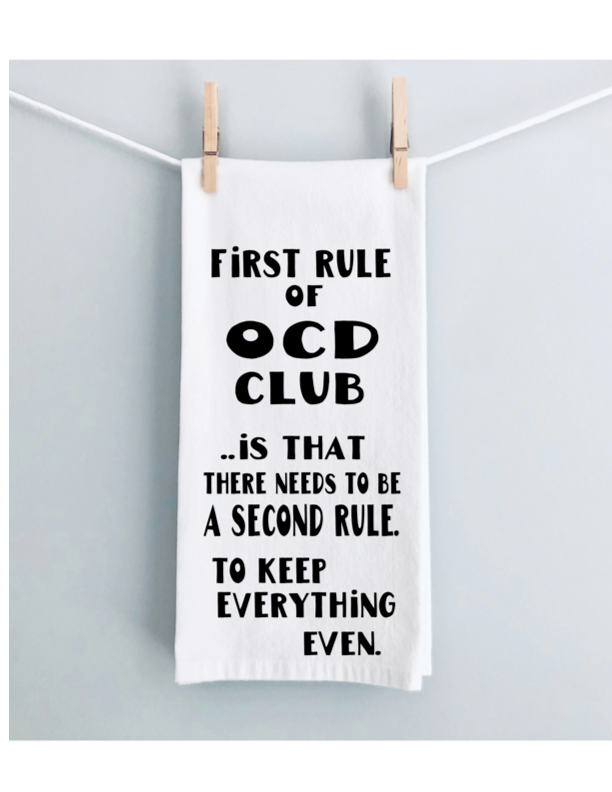 First rule of OCD Club - humorous bar tea kitchen towel LG