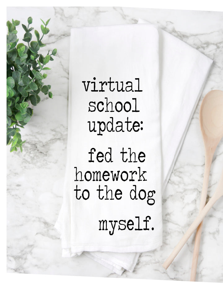 virtual school update - humorous tea kitchen towel