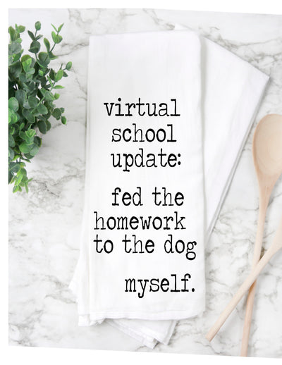 virtual school update - humorous tea kitchen towel