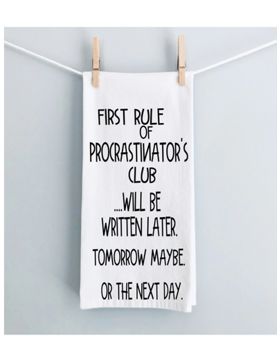 procrastinator's club may take a while - humorous tea, bar and kitchen towel LG