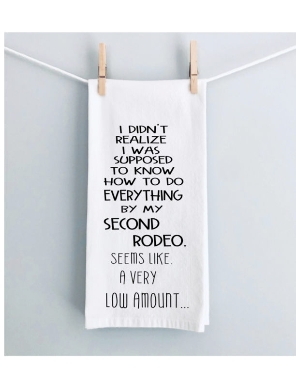 how many rodeos do we need? - humorous bar tea kitchen towel LG
