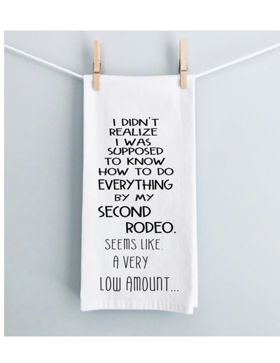 how many rodeos do we need? - humorous bar tea kitchen towel LG