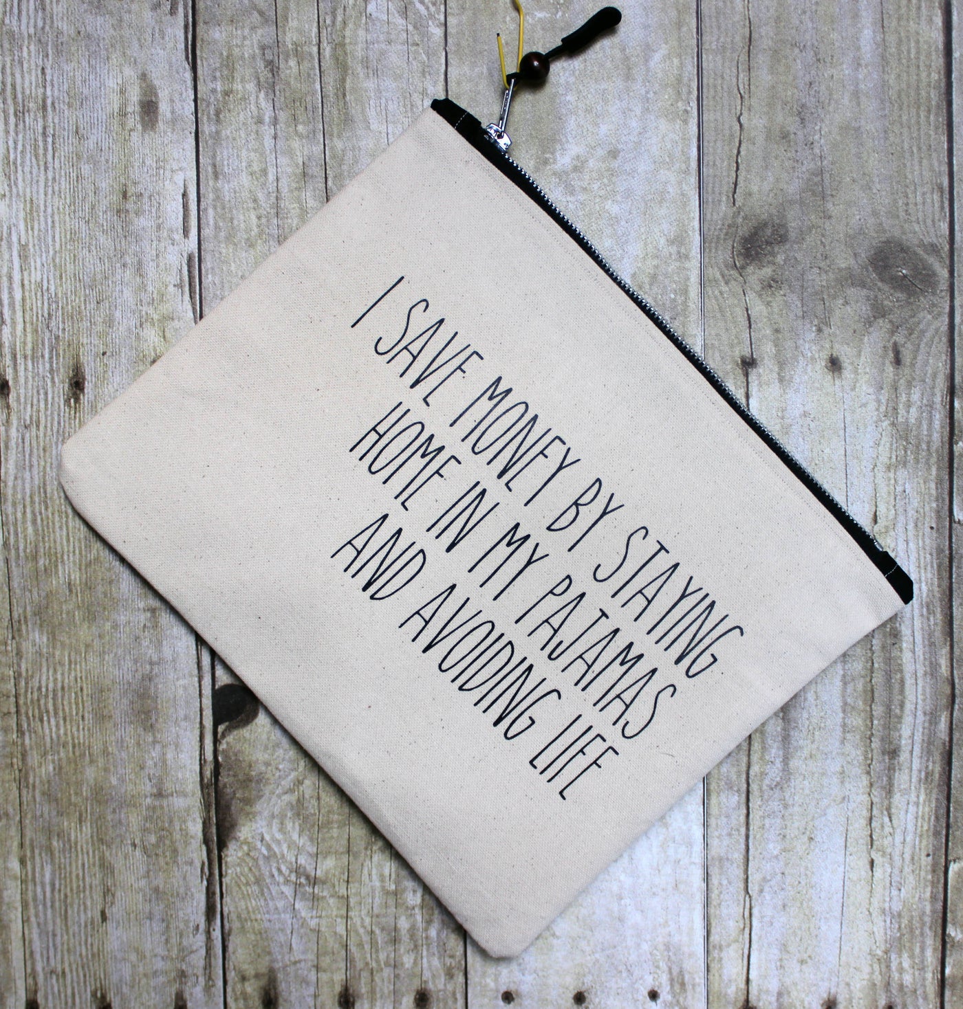 save money in your pajamas - zip money makeup bag - Pretty Clever Words