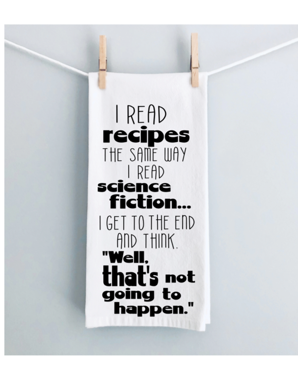 science fiction recipes - humorous tea kitchen towel LG