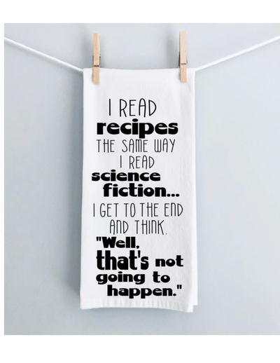 science fiction recipes - humorous tea kitchen towel LG