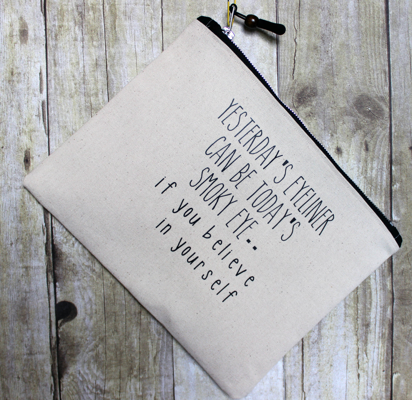 smokey eyeliner - zip money makeup bag - Pretty Clever Words