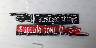 Stranger Direction wooden pointy finger signs - Pretty Clever Words