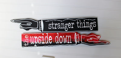 Stranger Direction wooden pointy finger signs - Pretty Clever Words