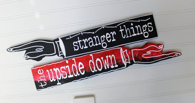 Stranger Direction wooden pointy finger signs - Pretty Clever Words