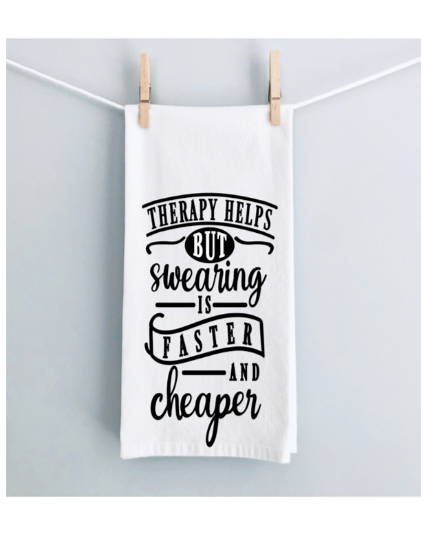 swearing is easier than therapy - humorous kitchen bar towel LG