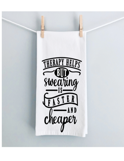 swearing is easier than therapy - humorous kitchen bar towel LG