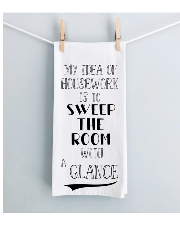 sweep the room - humorous tea kitchen towel LG