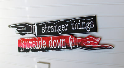 Stranger Direction wooden pointy finger signs - Pretty Clever Words