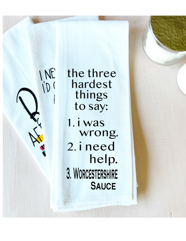 Kitchen towels with sayings on them deals