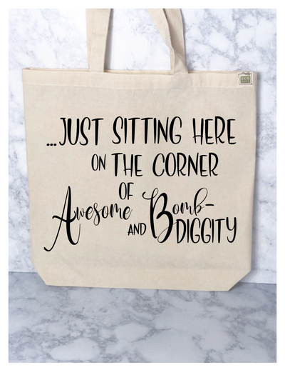 sitting on the corner of awesome - tote bag