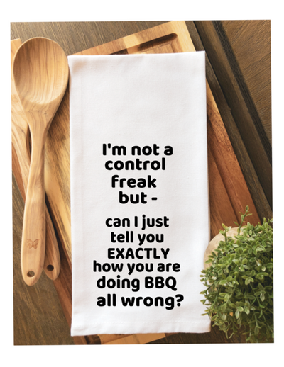 BBQ control freak - humorous bar, tea and kitchen towel LG