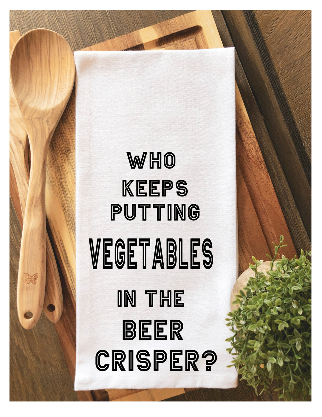 vegetables in the beer crisper? - humorous kitchen bar towel LG