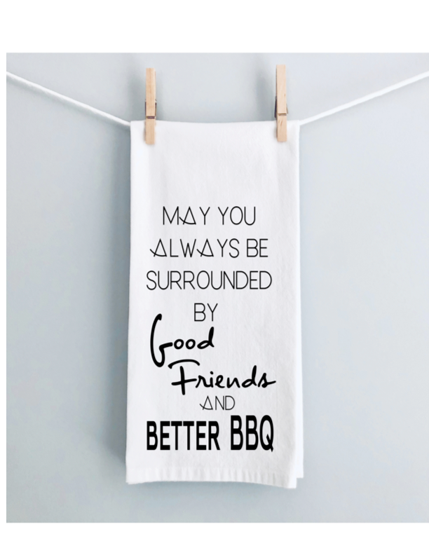 good friends and better bbq - humorous bar, tea and kitchen towel LG